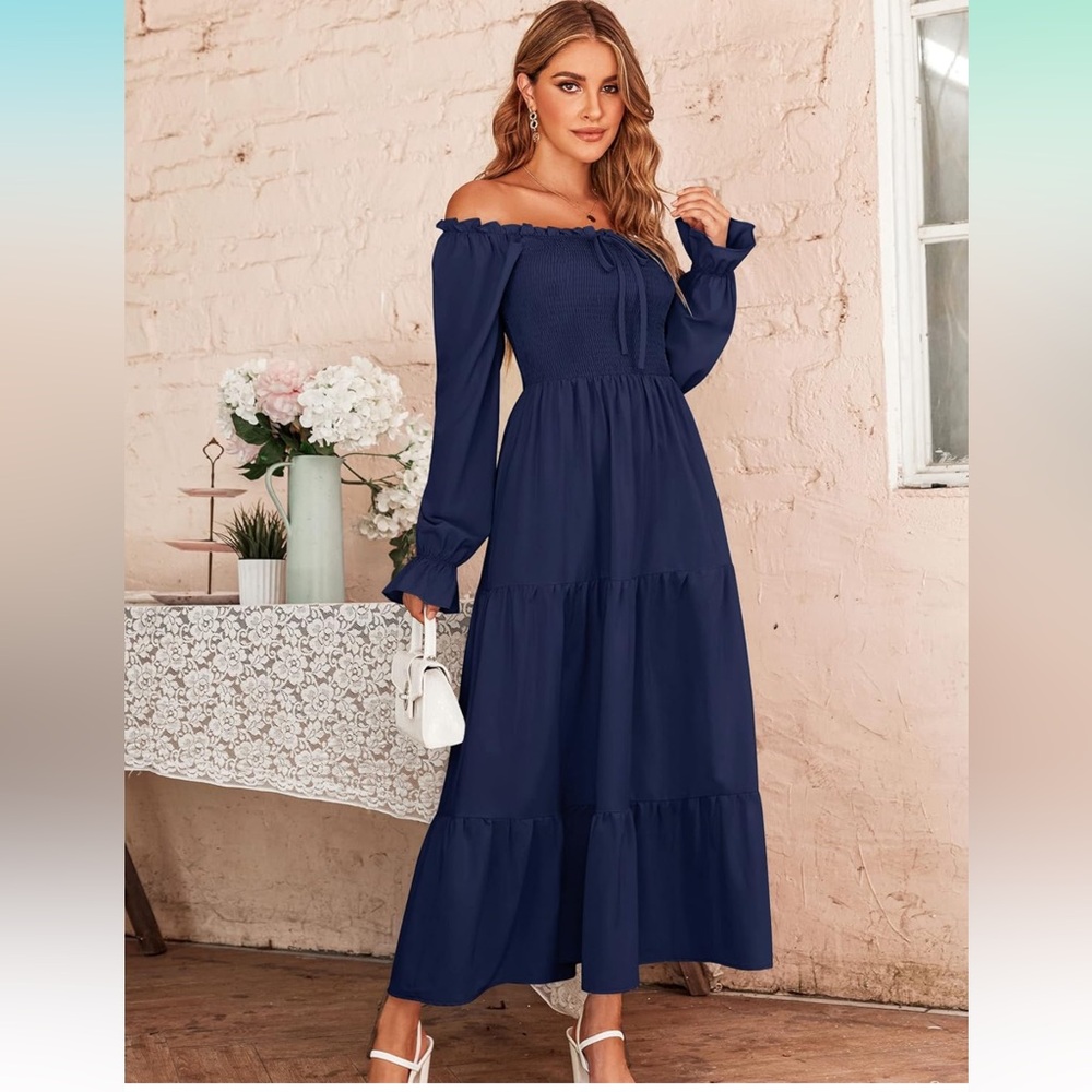 stunning cottage core NWT navy blue dress size L